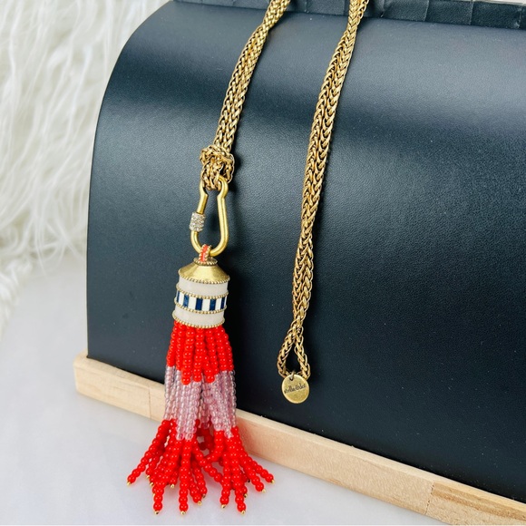 Gorgeous, goldtone, fringe pendant, long layering, costume necklace - Picture 8 of 10